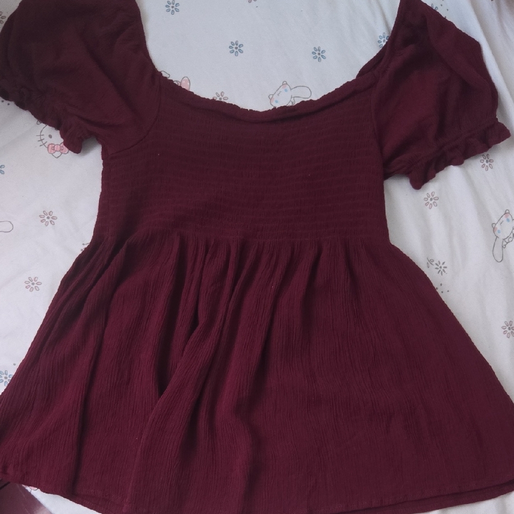 Ambiance Berry Red Square-Neck Peplum Top
